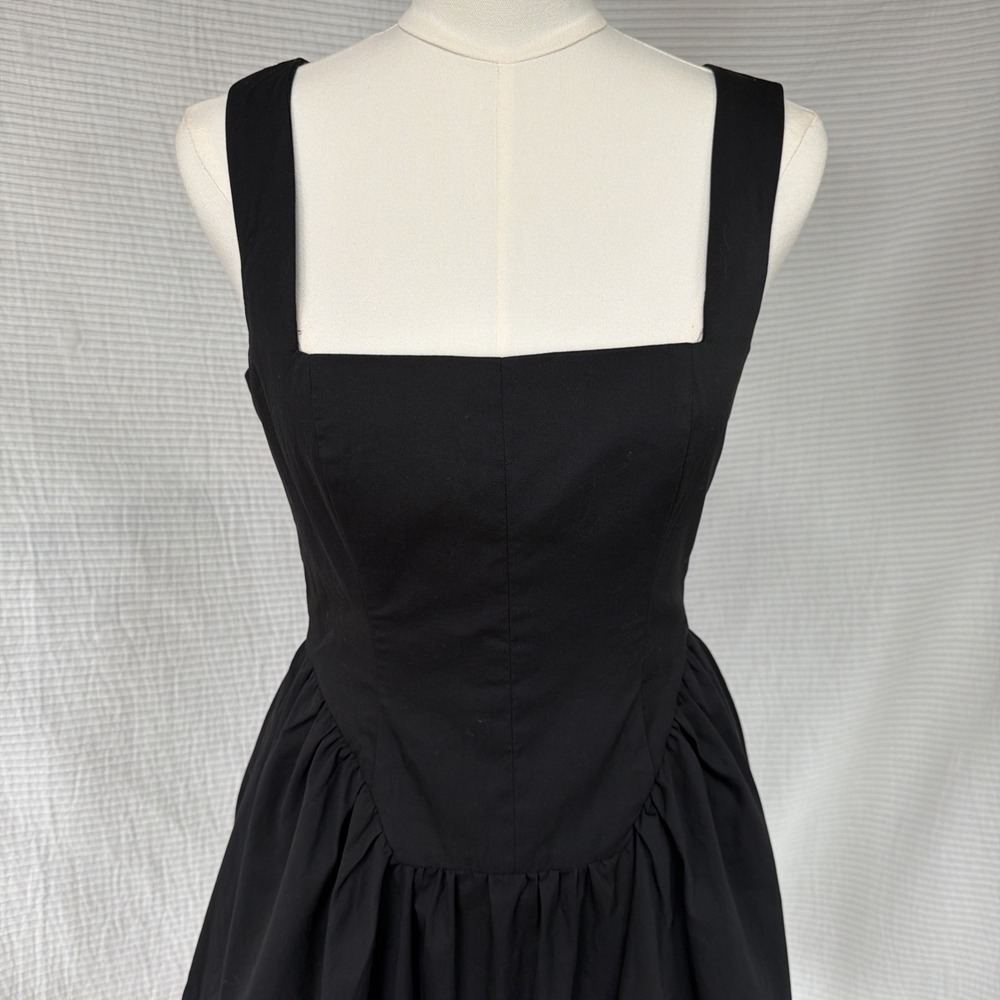 Avec Les Filles Black Basque Waist Mini Dress Square Neck Pockets Size 4 - Picture 10 of 12
